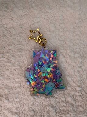 Holographic Kitsune Kawaii Keychain 🩵